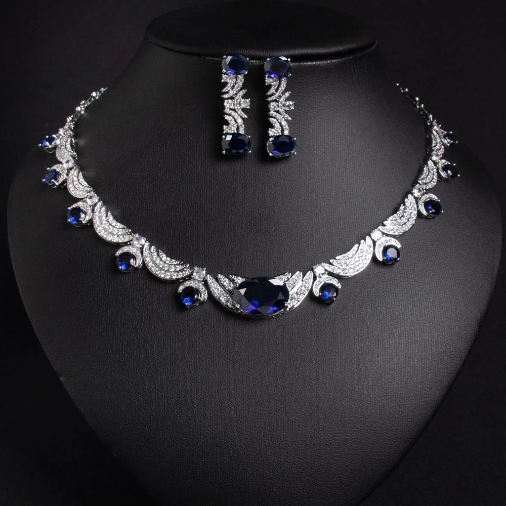 Women's Cubic Zirconia Jewellery Set | Statement Necklace & Drop Earrings | Braviixx