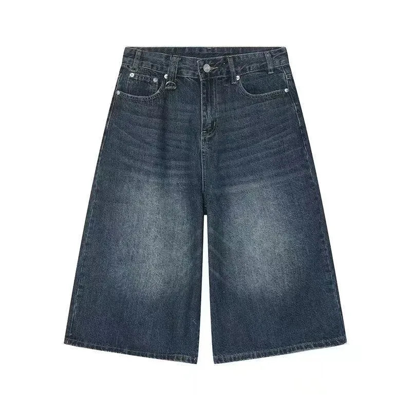 2026 Y2k Retro Women Low Rise Jorts Brushed Black Wash Cropped Baggy Jeans Wide Leg Frayed Denim Short Pants Fashion