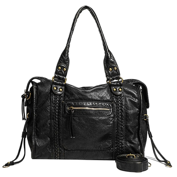 Leather Retro Shoulder Bag for Women with Pockets Utility Handbags Top Handle Bag Shopper Bag for Work Travel