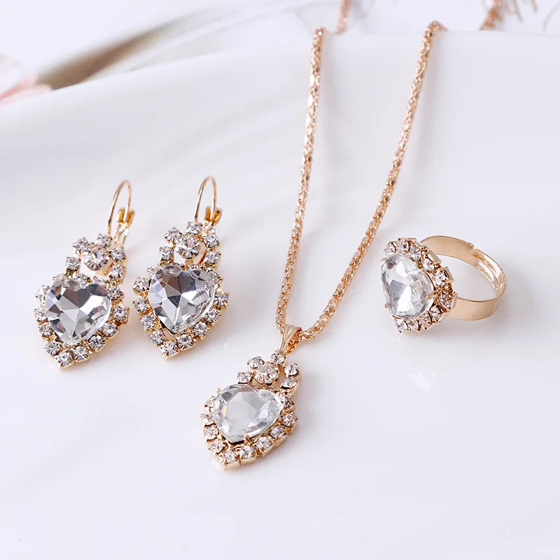 Women's Heart Jewellery Set | Necklace, Earrings & Ring or BJ Accessory | Braviixx