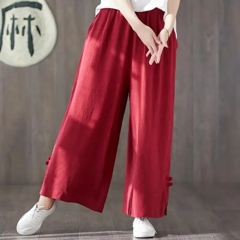 2026 Spring Wide leg Pants Women Elastic waist cotton linen Pants Autunm Wide leg Big size Trousers Oversized Pants 5XL 6XL