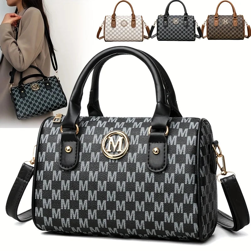 Letter-Print Barrel Crossbody Bag | Twin Handles & Zip Closure | Braviixx