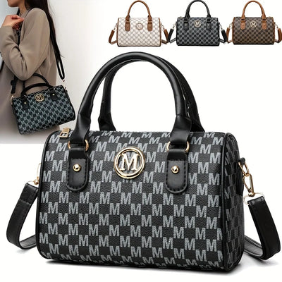 Letter-Print Barrel Crossbody Bag | Twin Handles & Zip Closure | Braviixx