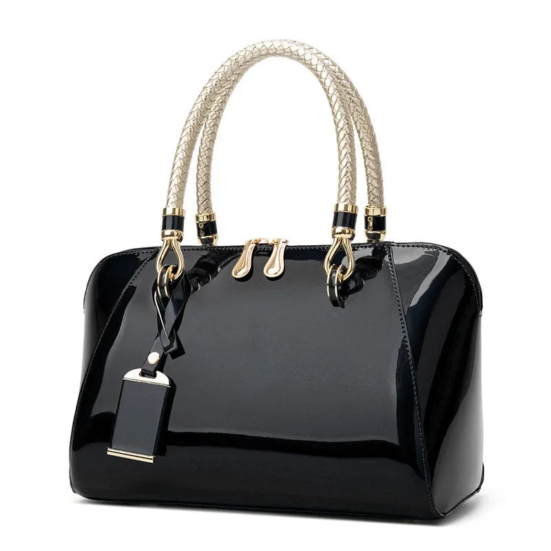 Glossy Top-Handle Handbag | Shoulder Strap & Gold-Tone Details | Braviixx