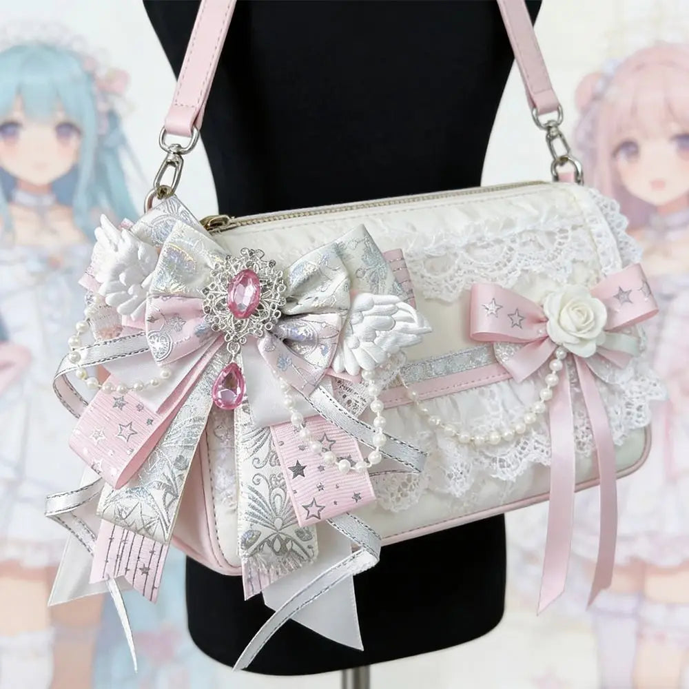 Handmade Crystal Pearl Angel Wing Bow Bag Charm