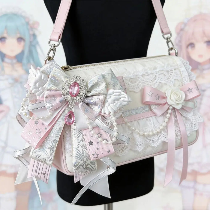 Handmade Crystal Pearl Angel Wing Bow Bag Charm