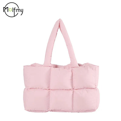 Women's Quilted Plaid Large Capacity Tote Shoulder Bag