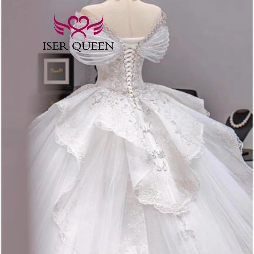Off-Shoulder Ball Gown Wedding Dress | Beaded Lace | Braviixx