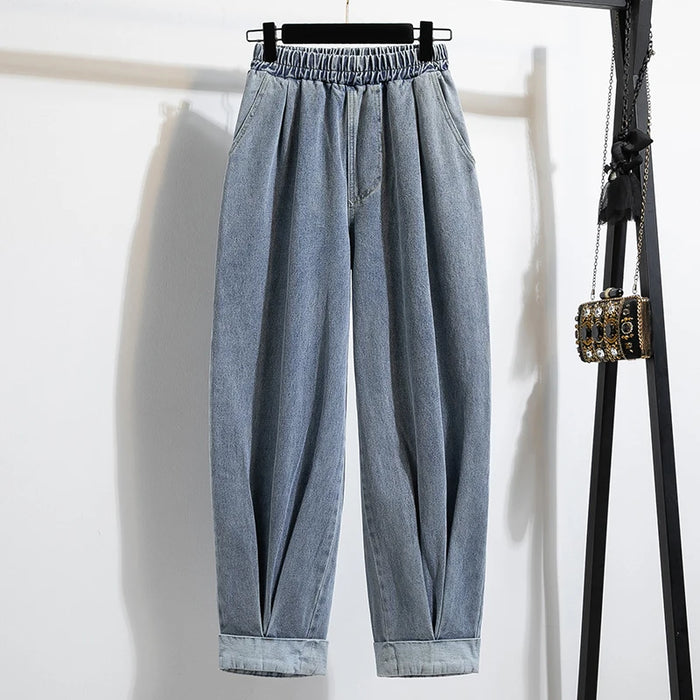 2026 Wide Leg Pants Women's Spring Autumn Retro Waed Denim Workwear Trousers High Waist Casual Versatile Plus Size Pants