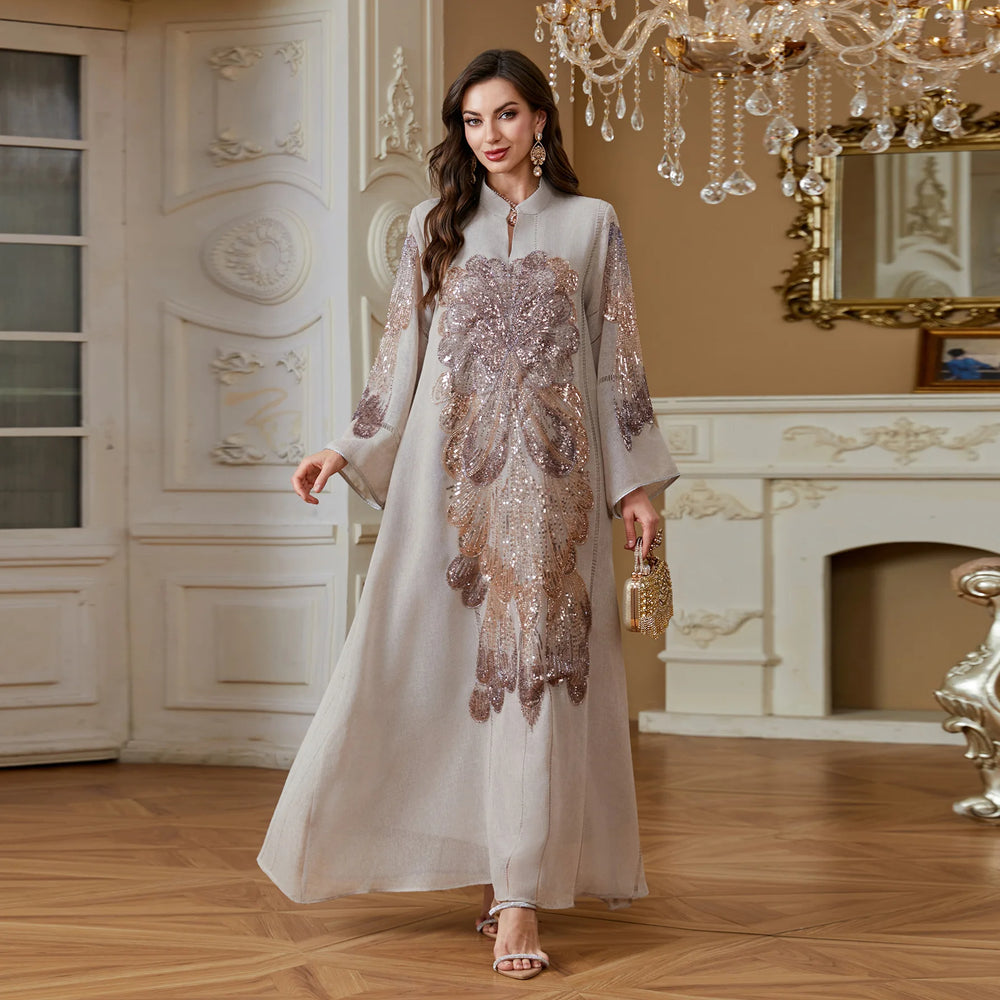Sequin Embellished Abaya Dress | Long Sleeve Occasion Wear | Braviixx