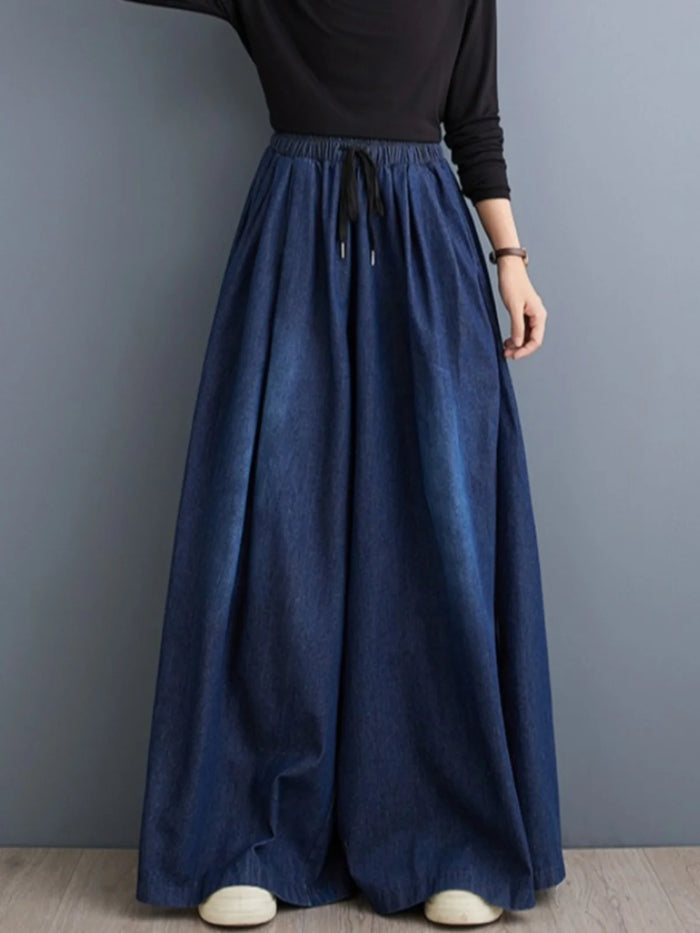 High Waist Wide Leg Denim Jeans Women Casual Artistic Skirt Pants Slimming Loose Wide Leg Pants Spring 2026 New Arrival