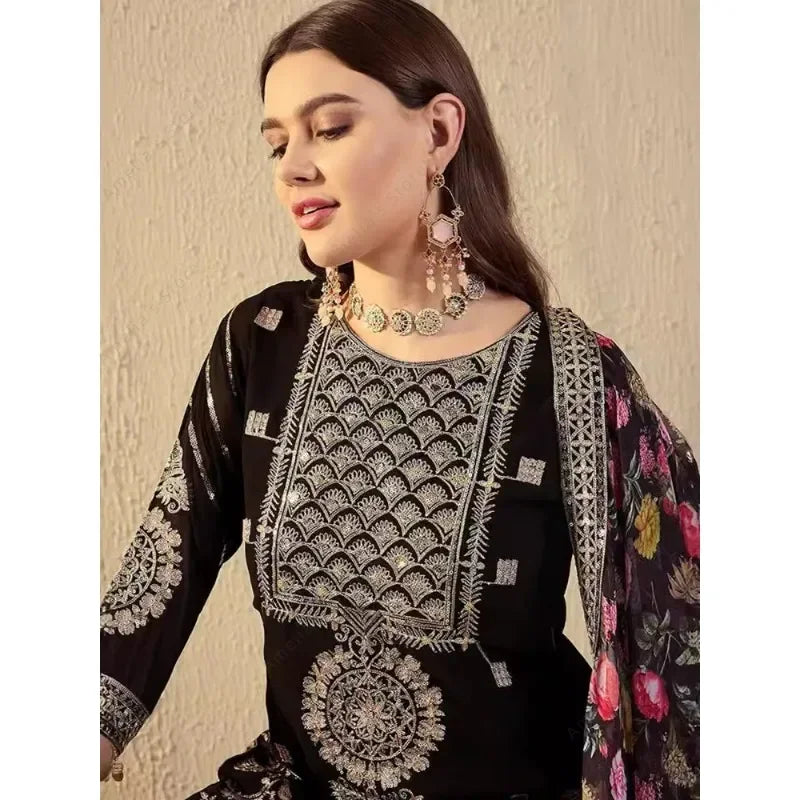 Embroidered Punjabi Suit | Floral Sharara & Dupatta Set | Braviixx