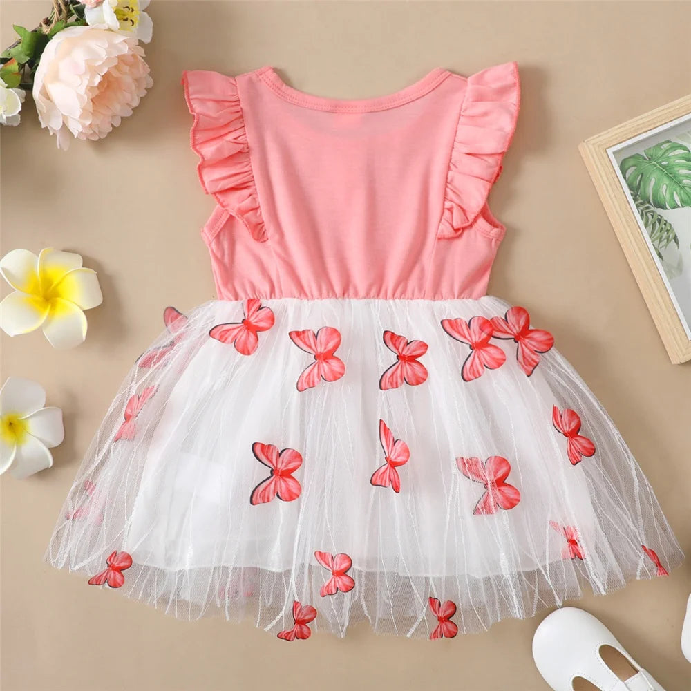Baby Girls Butterfly Print Tulle Dress | Ruffle Bow Sundress | 12–18M to 4–5Y | Braviixx