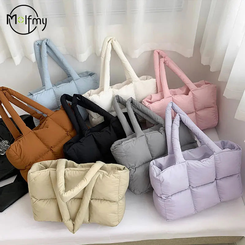 Women's Quilted Plaid Large Capacity Tote Shoulder Bag