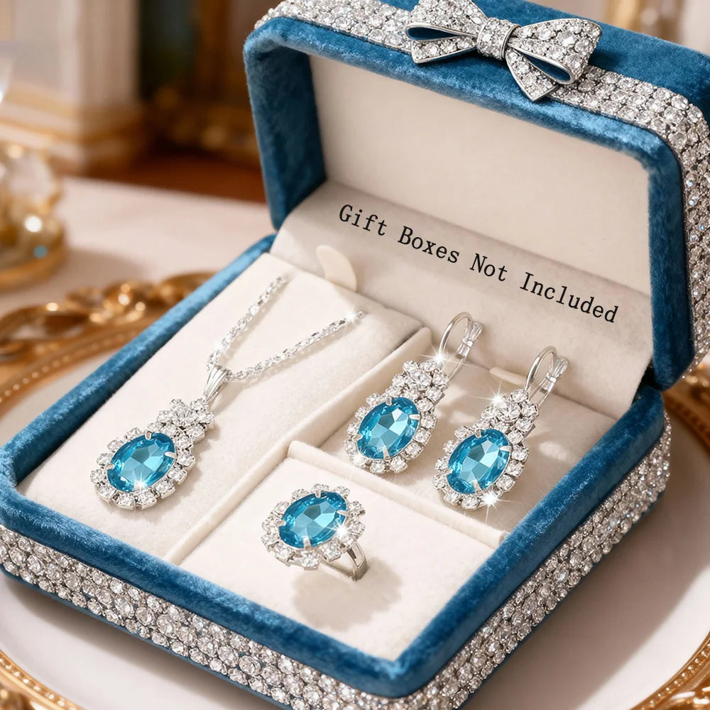 Women's Halo Jewellery Set | Pendant Necklace, Drop Earrings & Ring | Braviixx