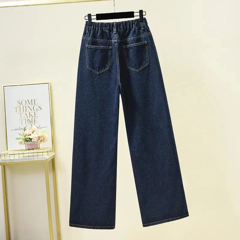 Women's High waisted Wide leg Jeans Autumn Winter 2026 New Loose Elastic waist Straight leg Pants Female Casual Denim Trousers