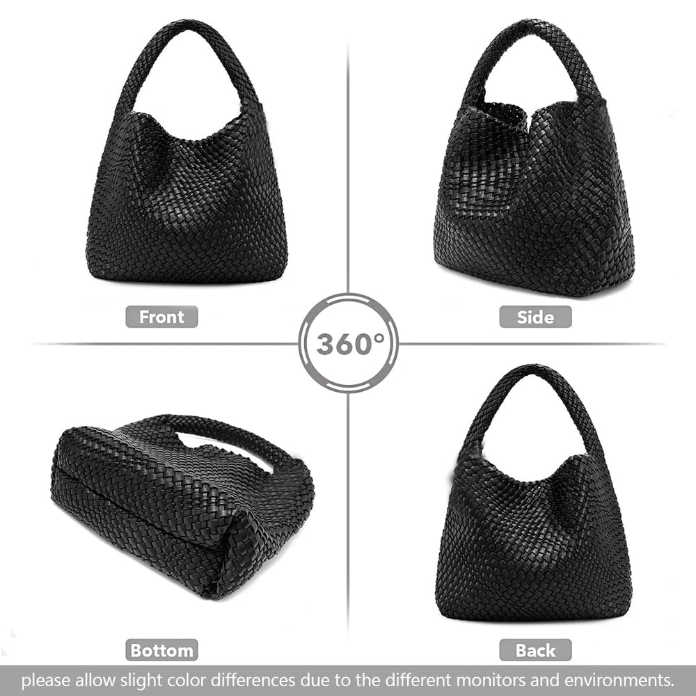 Woven Tote Bag for Women Large Woven Handbag Soft Leather Shoulder Bag Work Shopper Summer Beach Travel Tote Bag with Purse