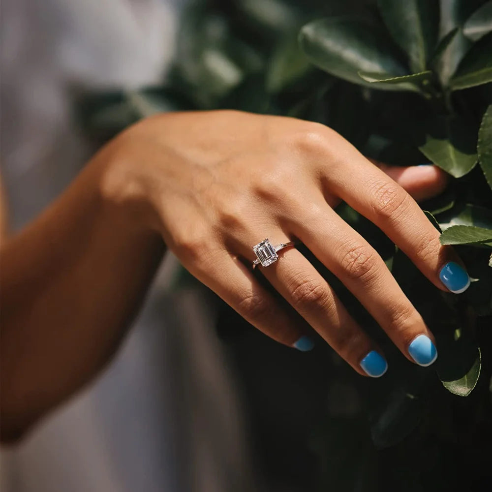 Women's Emerald-Cut Three-Stone Ring | Silver, Gold & Rose Gold Tones | Braviixx