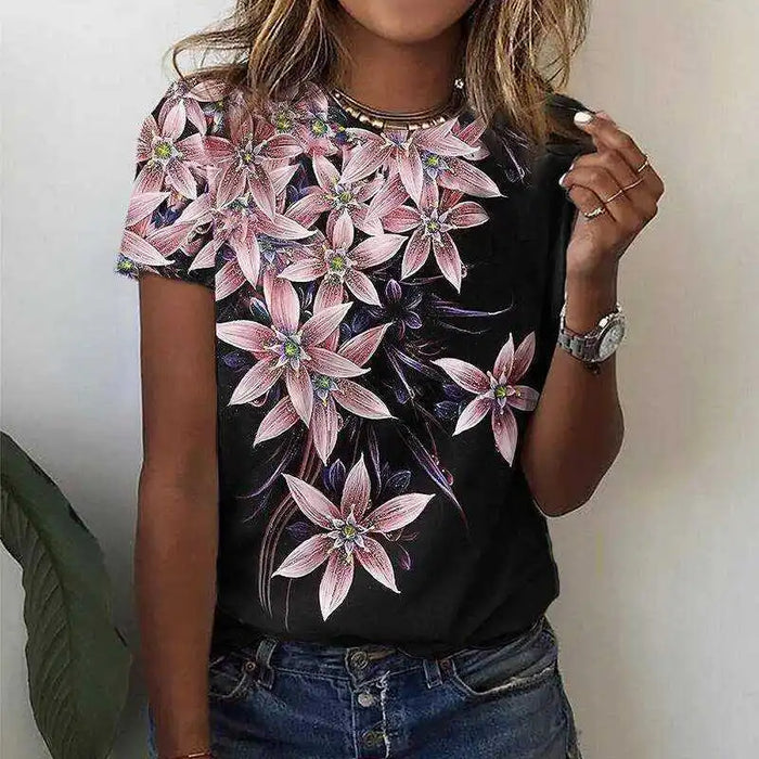 3D Flower Print T-Shirt | Summer Short Sleeve Graphic Tee | Braviixx