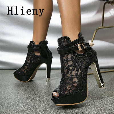 Women's Lace-Mesh Platform Ankle Boots | Braviixx
