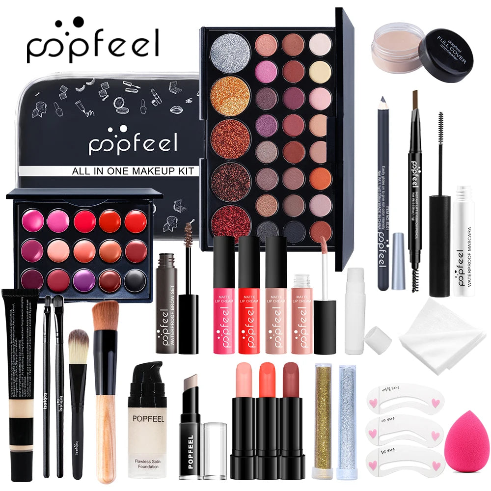 All-in-One Makeup Kit | Eyeshadow, Foundation, Primer & Lip Gloss | Braviixx
