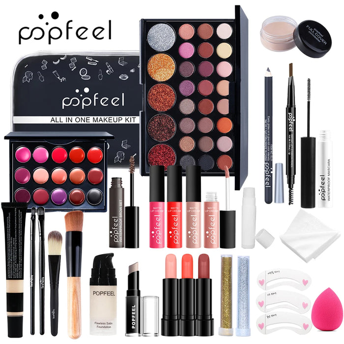 All-in-One Makeup Kit | Eyeshadow, Foundation, Primer & Lip Gloss | Braviixx