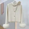 Women's Bow-Neck Short Coat | Fluffy Cuffs & Button Front | Braviixx