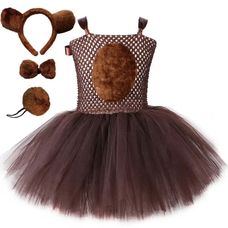 Girls' Brown Bear Tutu Costume Dress | Halloween & Party | 12M–12Y | Braviixx