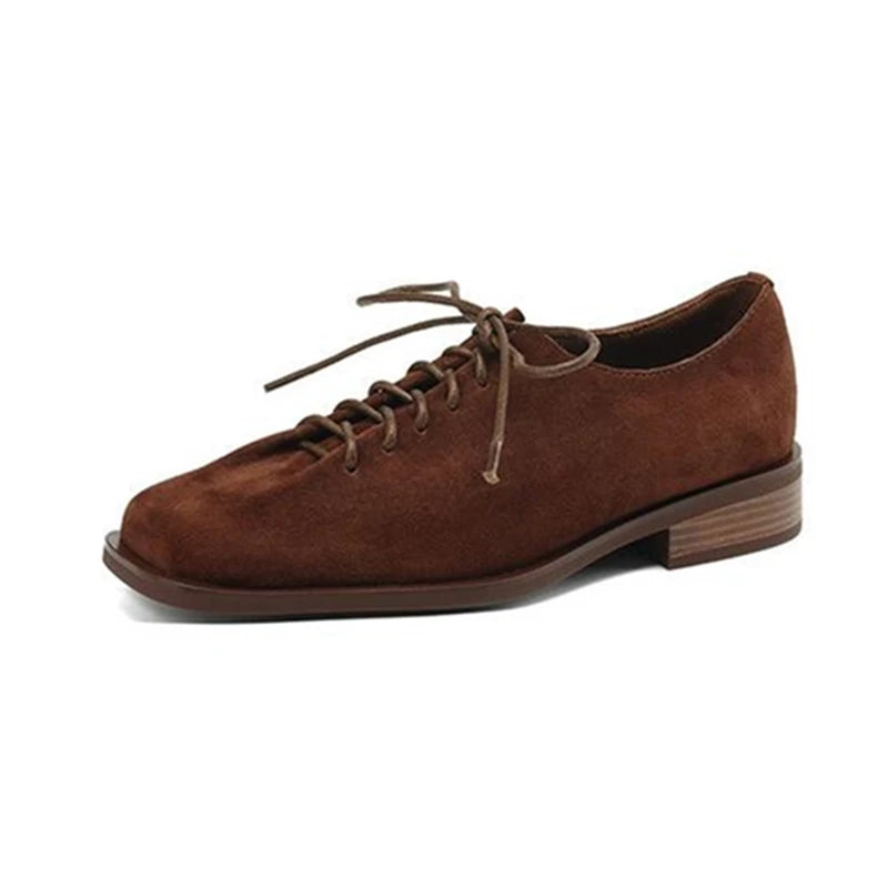 Women Loafer Lace-up 2025 New Spring Shoes Women Suede Genuine Leather Women Oxford Shoes Large Size British Style Women Shoes