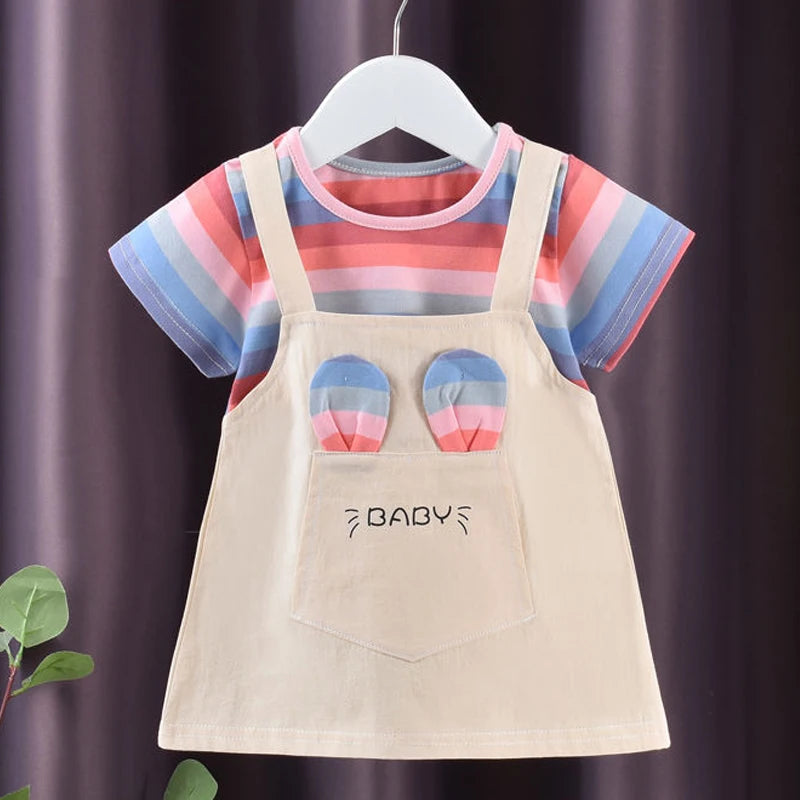 Girls' Colorful Striped A-Line Dress | Short-Sleeve Toddler Dress | 12M–6Y | Braviixx