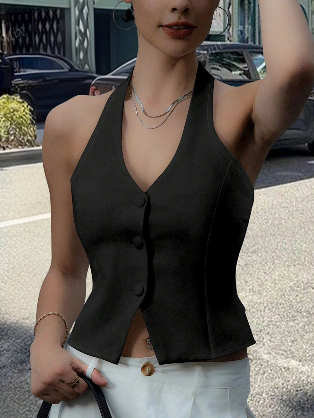 Black Halter-Neck Vest Top | Braviixx