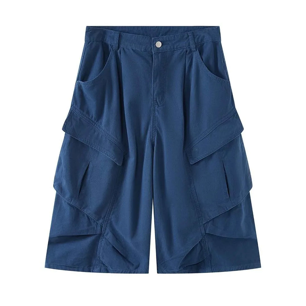 HanOrange 2026 Summer High Waist 3D Pleated Pocket Calf-Length Jeans Women Loose Cropped Denim Capris Military Green/Blue