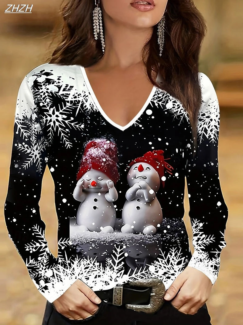 Women's Christmas Graphic Top | Long-Sleeve V-Neck | Braviixx