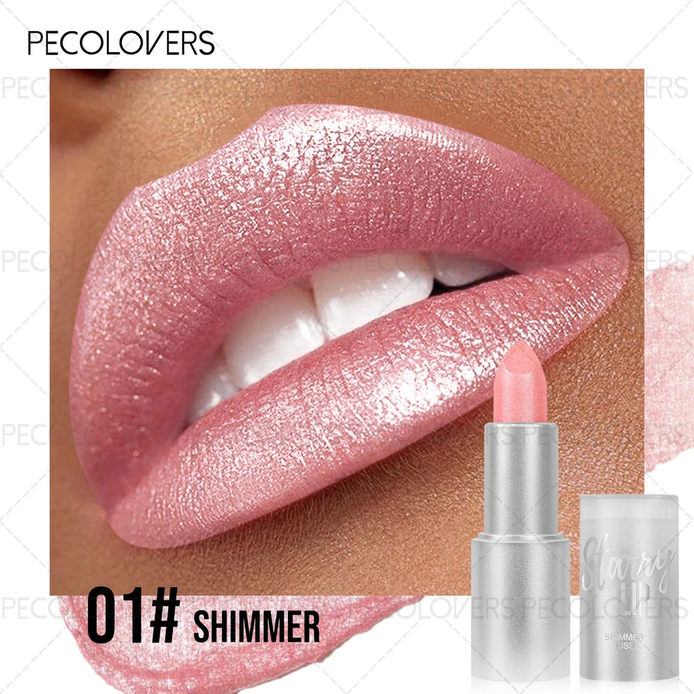 1pc Sparkling Pearlescent Lipstick,  Long-Lasting, Shimmering Glitter Finish, Ideal for Music Festivals & All Skin Types