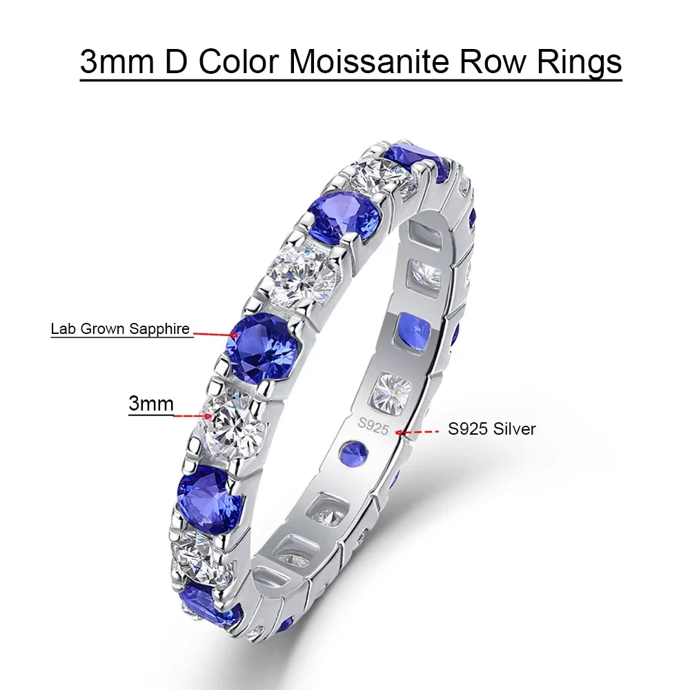 Women's Sterling Silver Moissanite Band Ring | 3 mm Stones | Braviixx