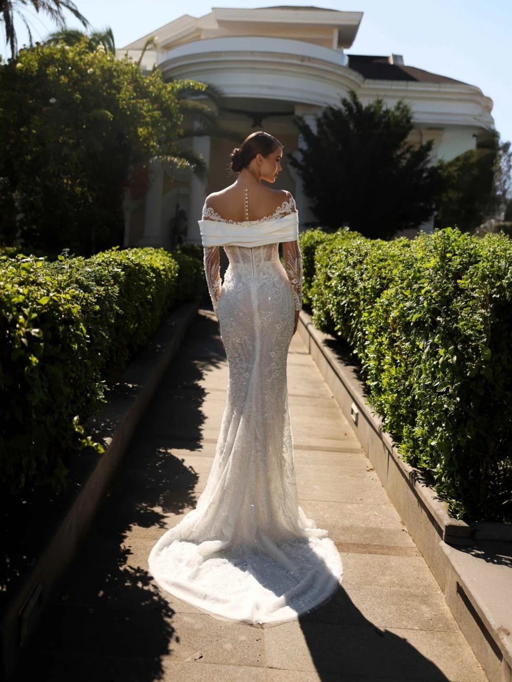 Beaded A-Line Wedding Dress | High Neck & Long Sleeves | Braviixx