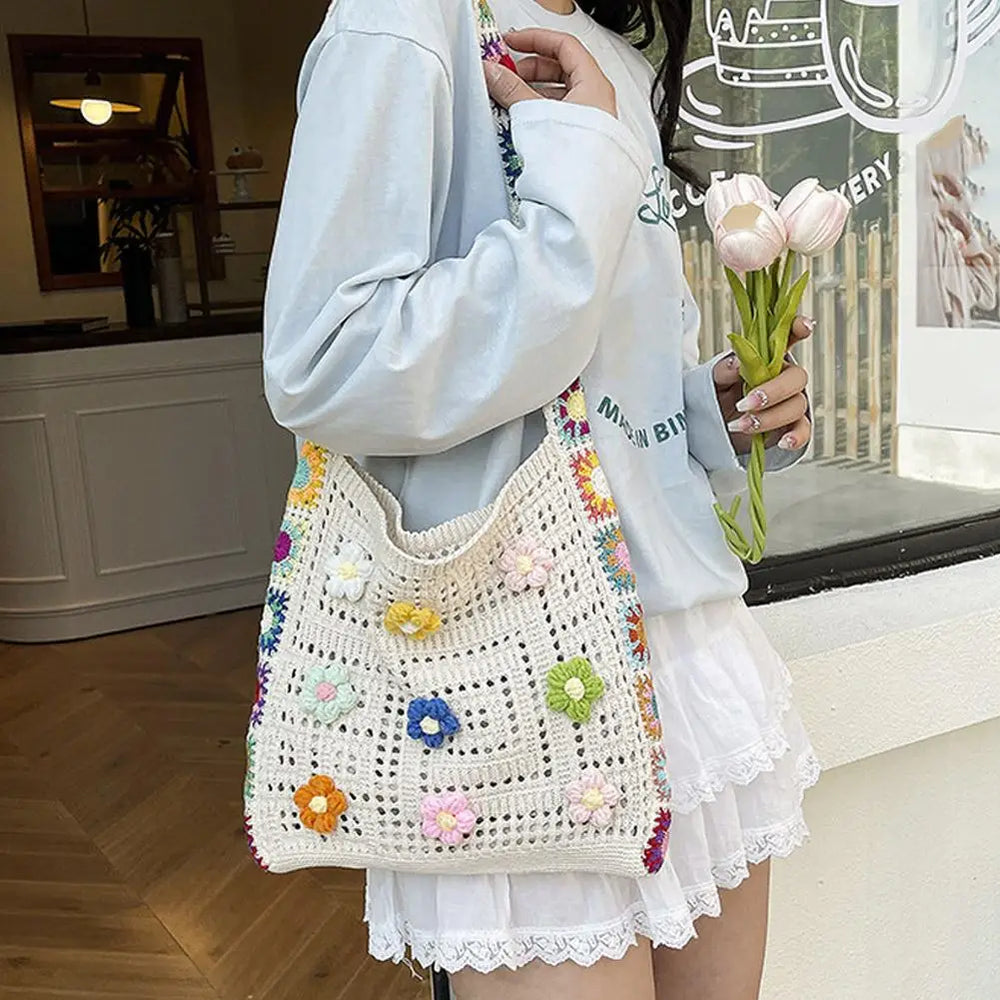 Women's Boho Floral Crochet Knitted Shoulder Bag