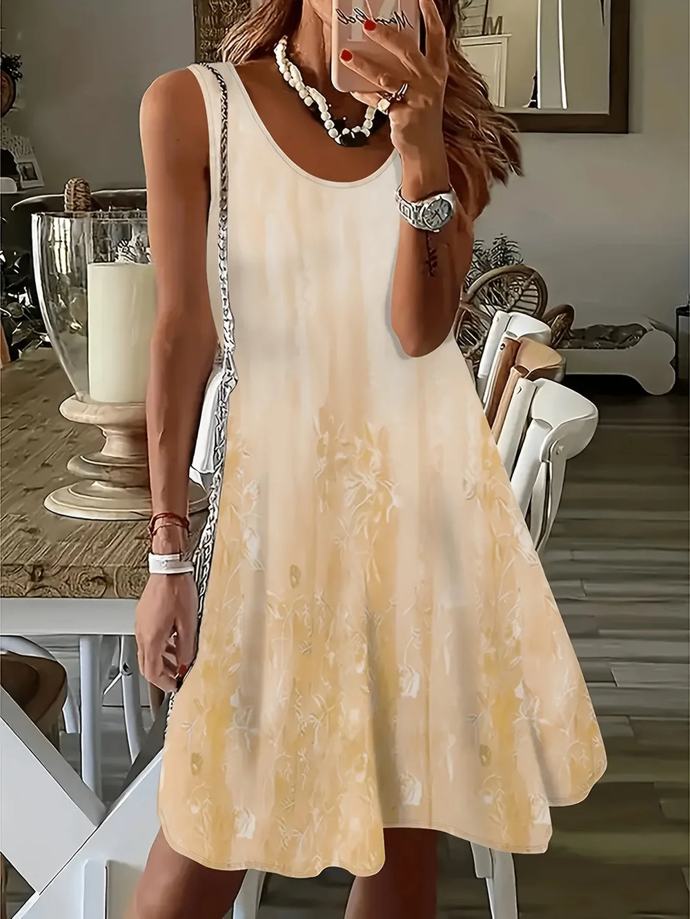 Women's Printed Sleeveless Swing Dress | Scoop Neck | Braviixx