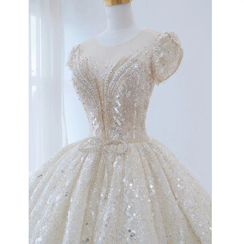 Lace & Beaded Wedding Ball Gown | Cap Sleeves | Braviixx