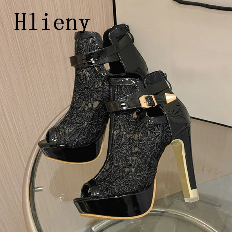 Women's Lace-Mesh Platform Ankle Boots | Braviixx