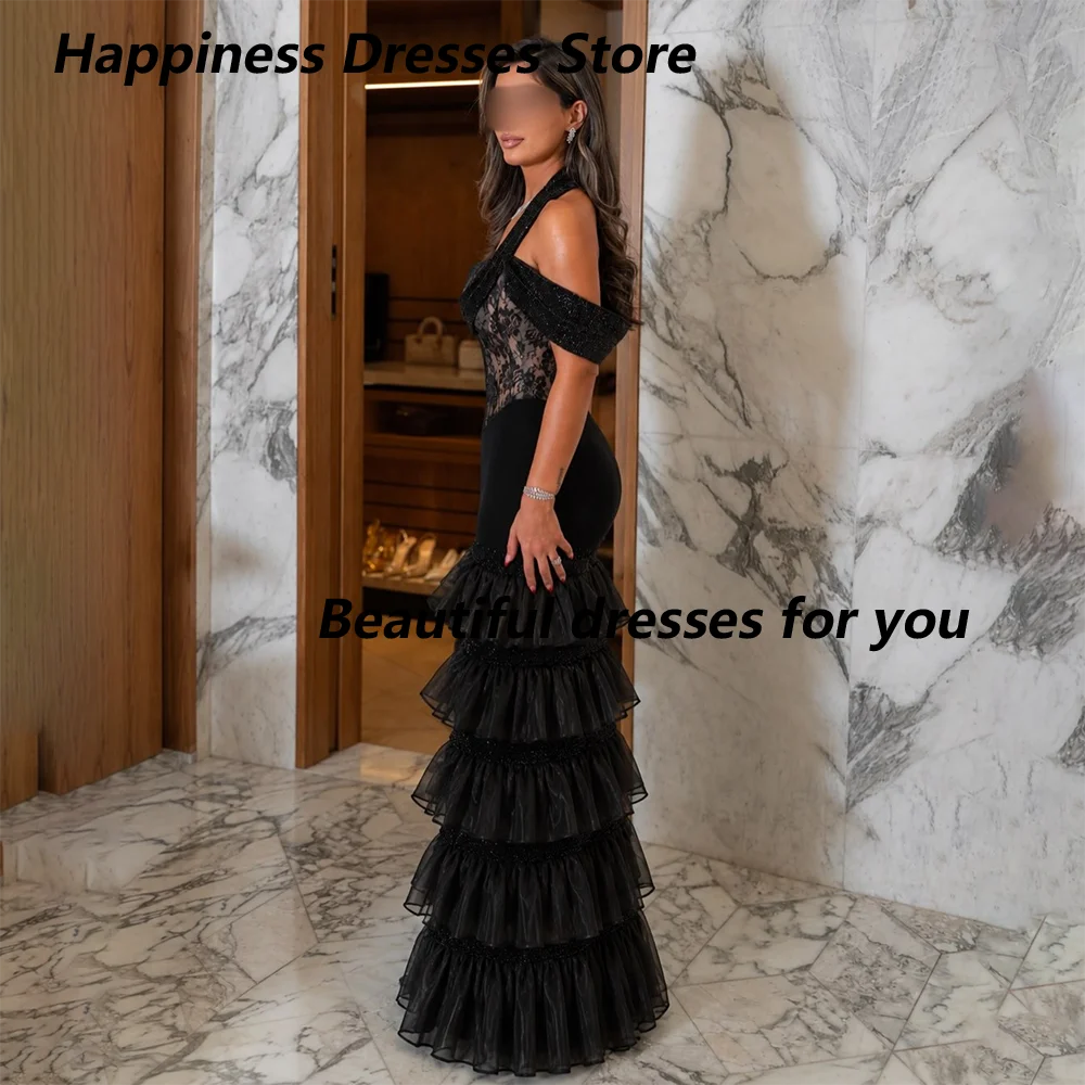 Off-Shoulder Lace Corset Tiered Ruffle Tulle Mermaid Gown | Formal Evening & Wedding Guest Dress