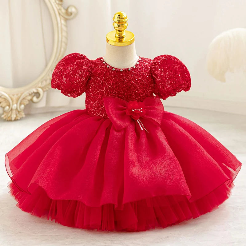 Baby Girls Floral Beaded Puff-Sleeve Dress | Pageant Party Gown | 3–6M to 4Y | Braviixx