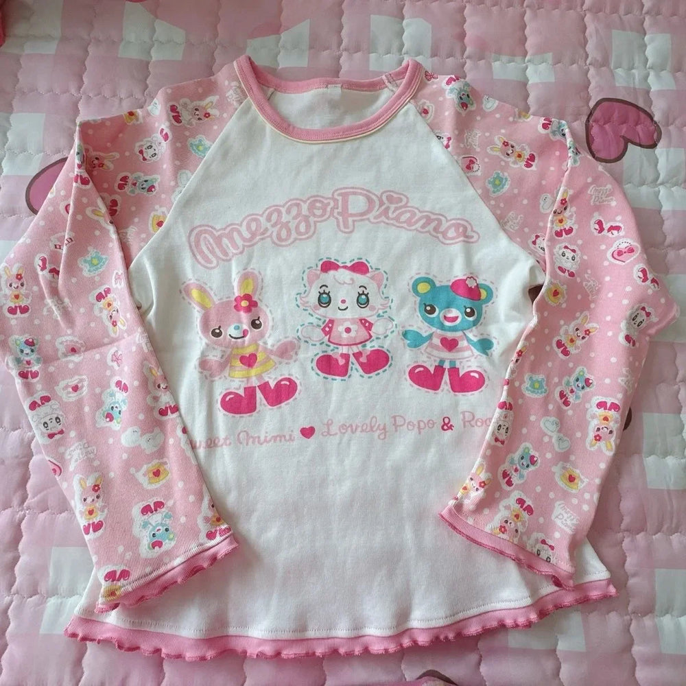 Kawaii Cartoon Print Ruffle-Trim Top | Braviixx