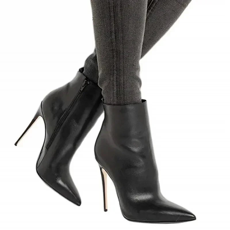 Women's Faux Fur Ankle Boots – Pointed Toe Side Zip Stiletto 11cm