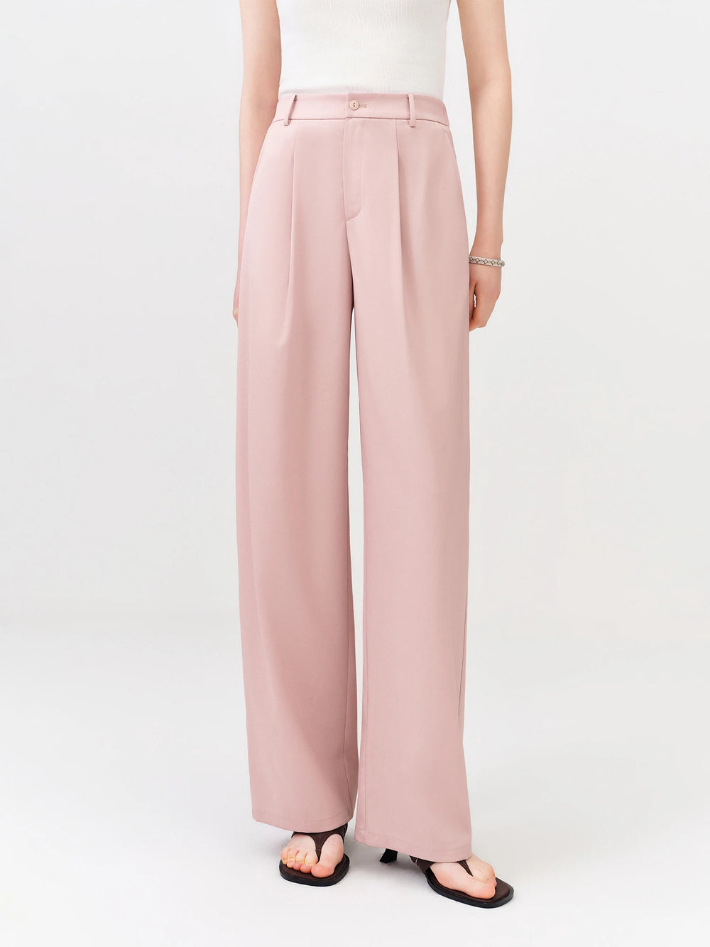 FSLE 2026 Summer Women's High Waist Wide Leg Tailored Trousers Elasticized Back Waist for Office Commute and Daily Wear