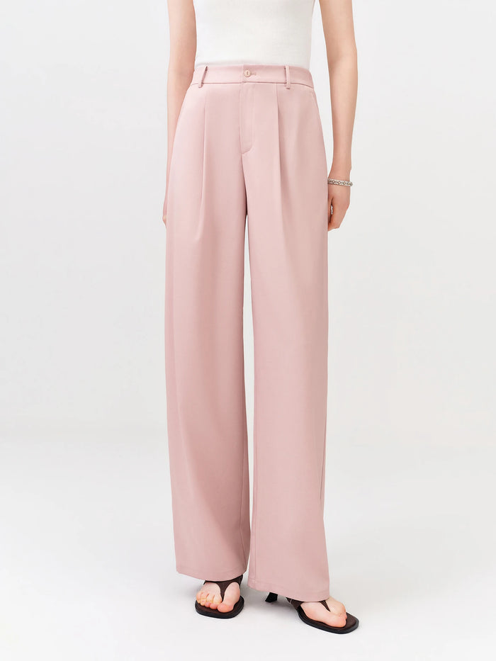 FSLE 2026 Summer Women's High Waist Wide Leg Tailored Trousers Elasticized Back Waist for Office Commute and Daily Wear