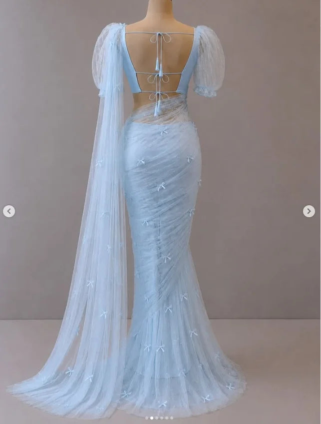 Draped Saree Set | Puff-Sleeve Tie-Back Blouse | Braviixx