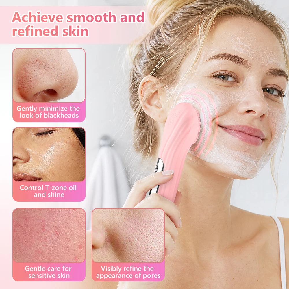 Sonic Waterproof Facial Cleansing Brush Rechargeable 2 in 1 Silicone Face Scrubber Exfoliating Vibrating Deep Clean Face Cleaner