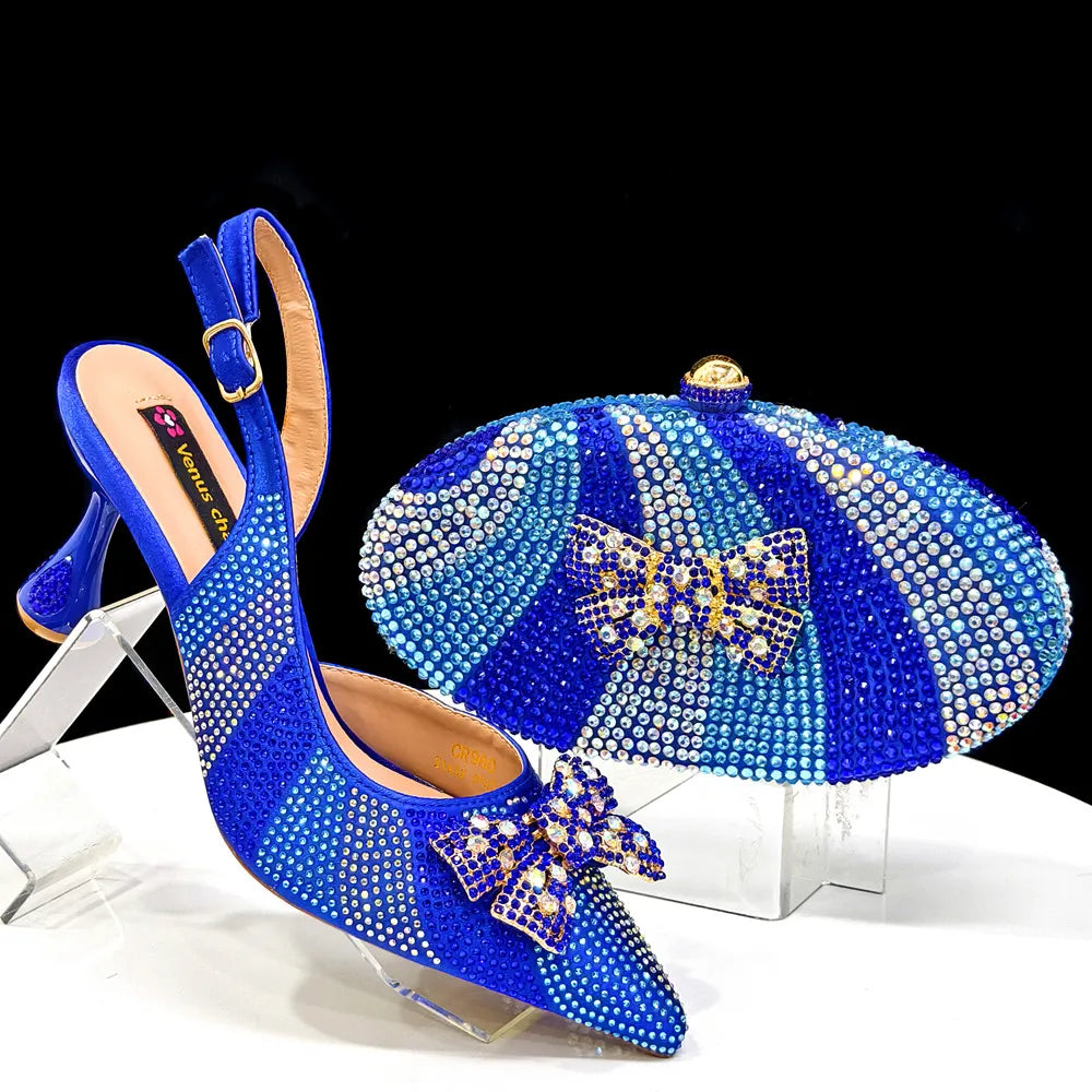 Women's Rhinestone Butterfly Slingback Heels & Matching Clutch Set | 8 Colors | EU 37–43
