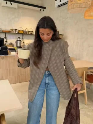 Women Stand Collar Irregular Plaid Blazer Jackets Long Sleeve Split Loose Short Jackets 2026 Stylish Lady Daily Commute Outwears